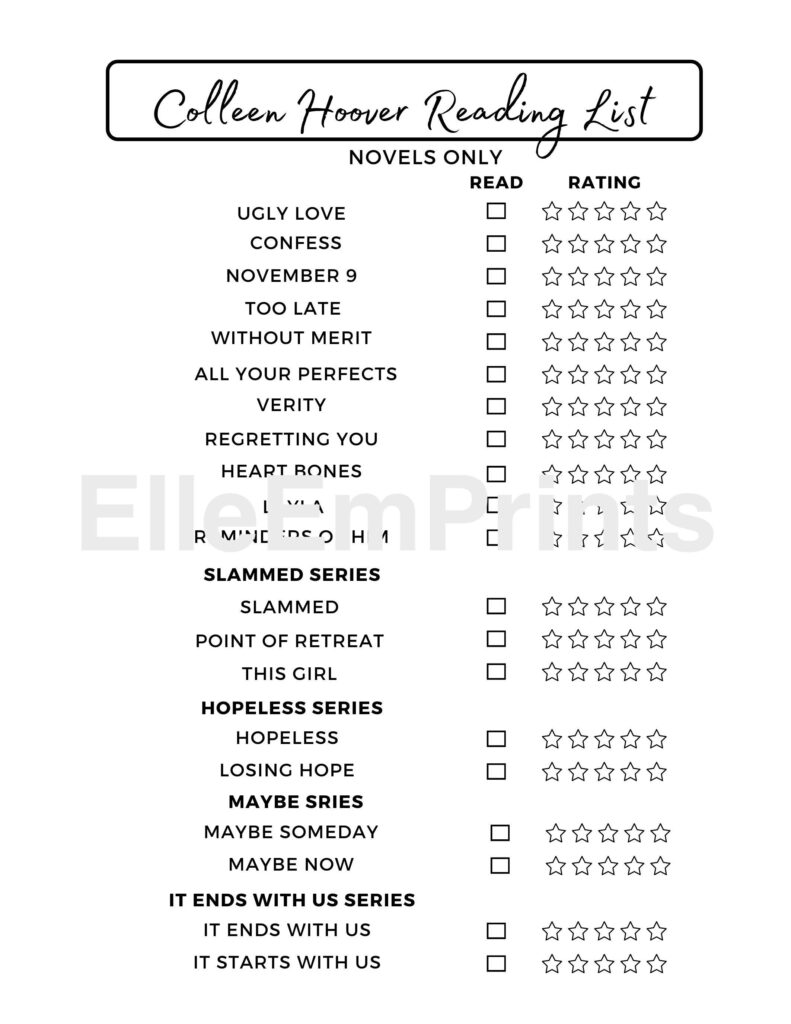 Printable List Of Colleen Hoover Books