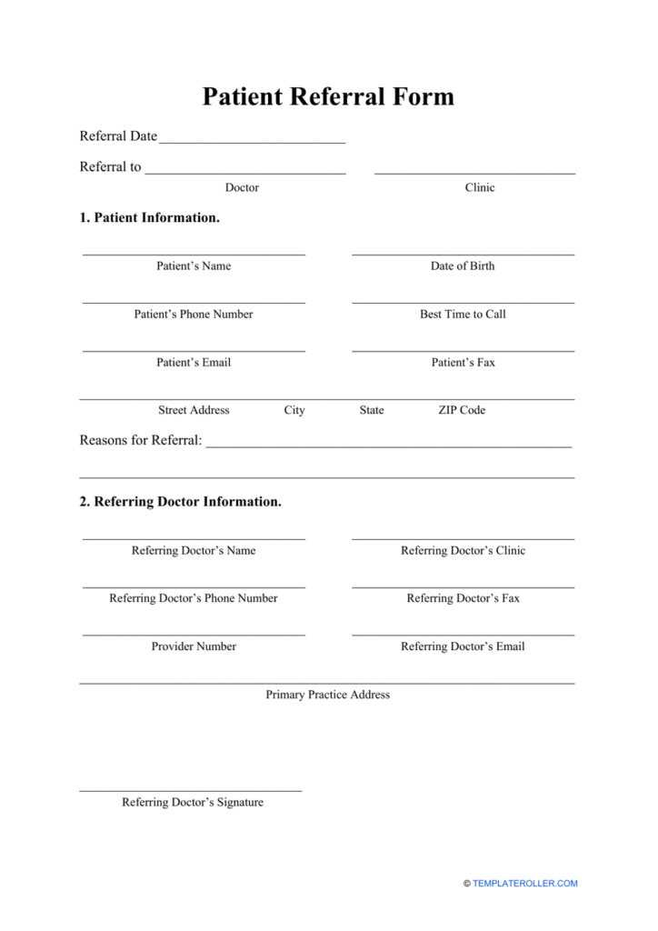 Printable Medical Referral Form