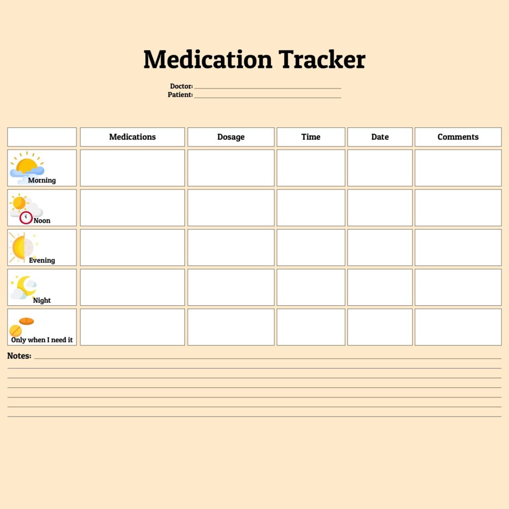 Printable Medication Log Sheets Morning Noon And Night Medication Log 