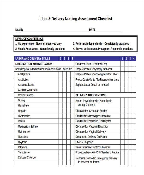 Printable Nursing Skills Competency Checklist