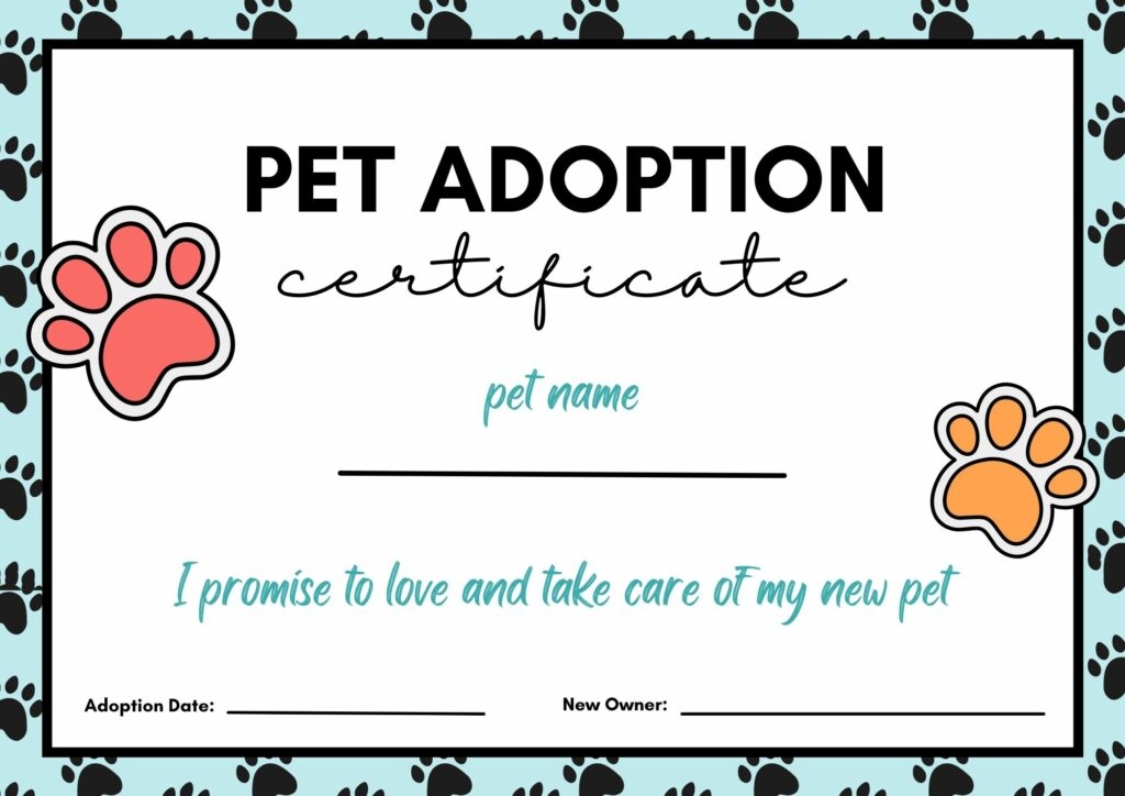 Printable Pet Birth Certificate And Adoption Certificate