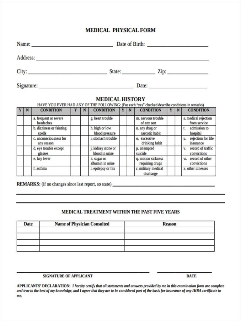 Printable Physical Form For Work