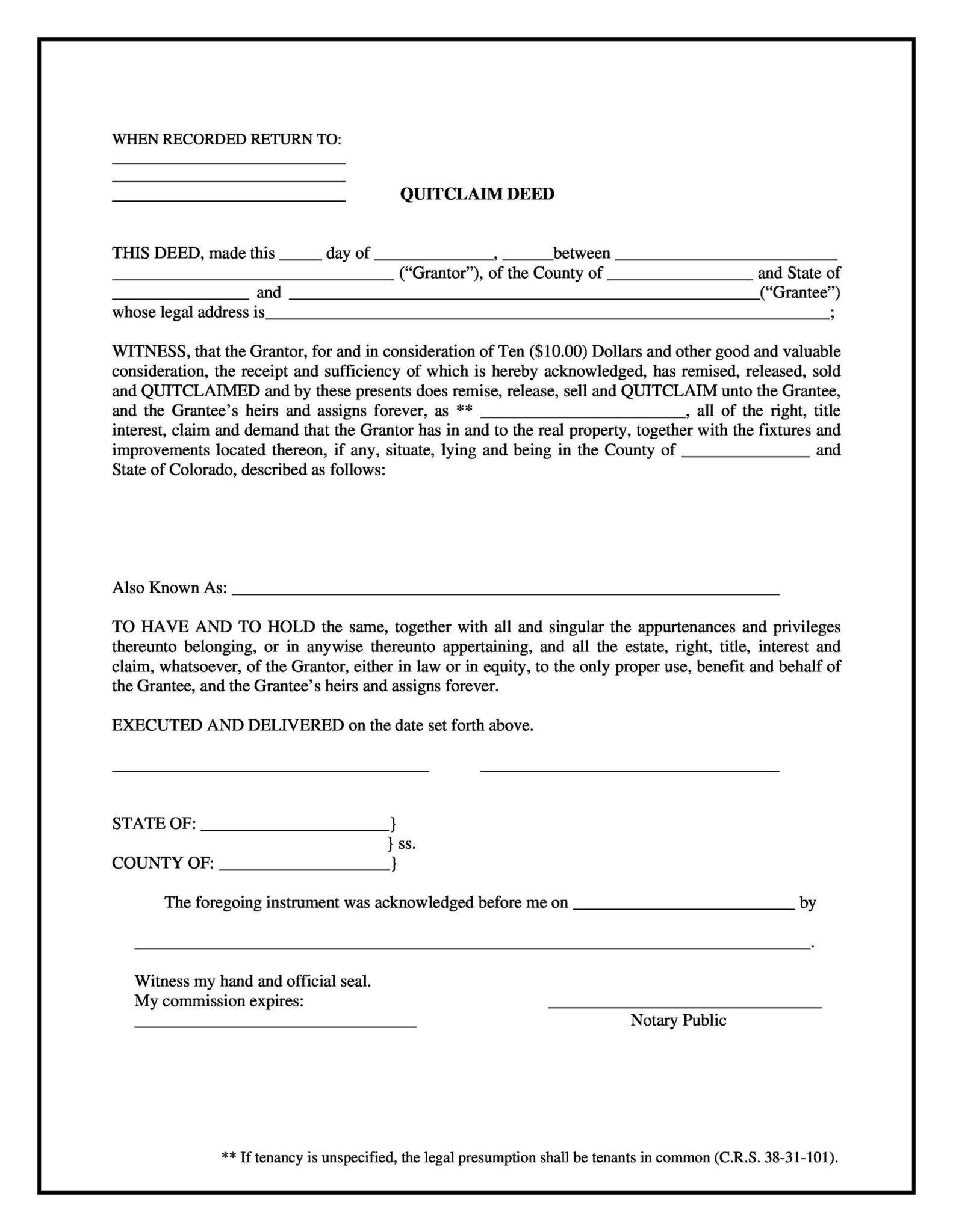 Printable Quit Claim Deed Form We Love Printables