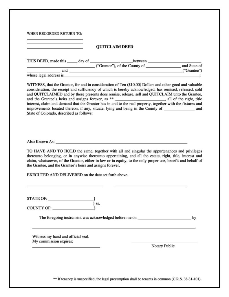 Printable Quit Claim Forms