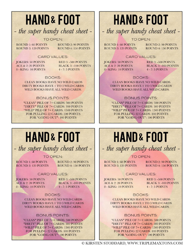 Printable Rules For Hand Knee And Foot Card Game