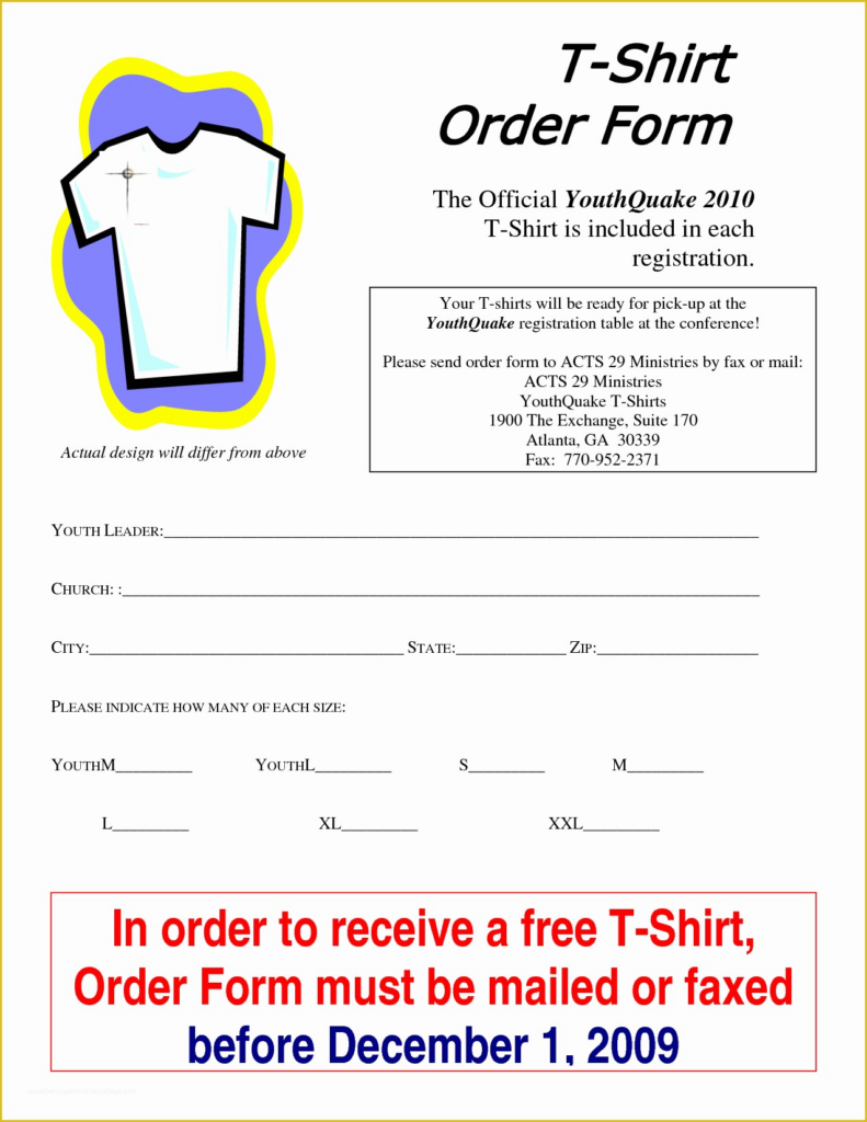 Printable T Shirt Order Form Template Free