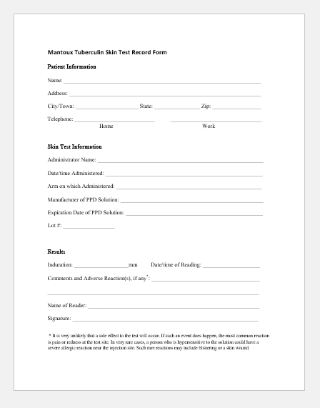 Printable Tb Skin Test Form Template Printable Templates Free