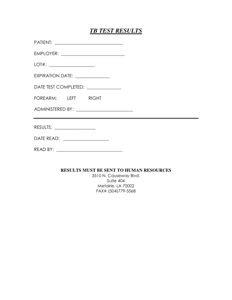 Printable Tb Test Form For Employment