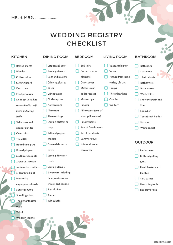 Printable Wedding Registry Checklist Printable Word Searches