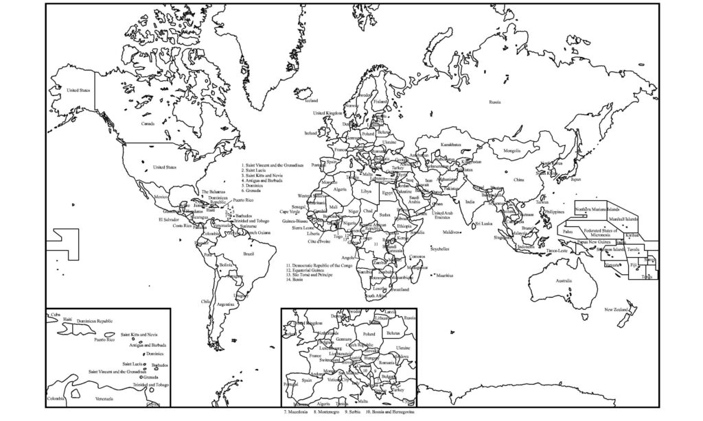 Printable World Map Coloring Page With Countries Labeled