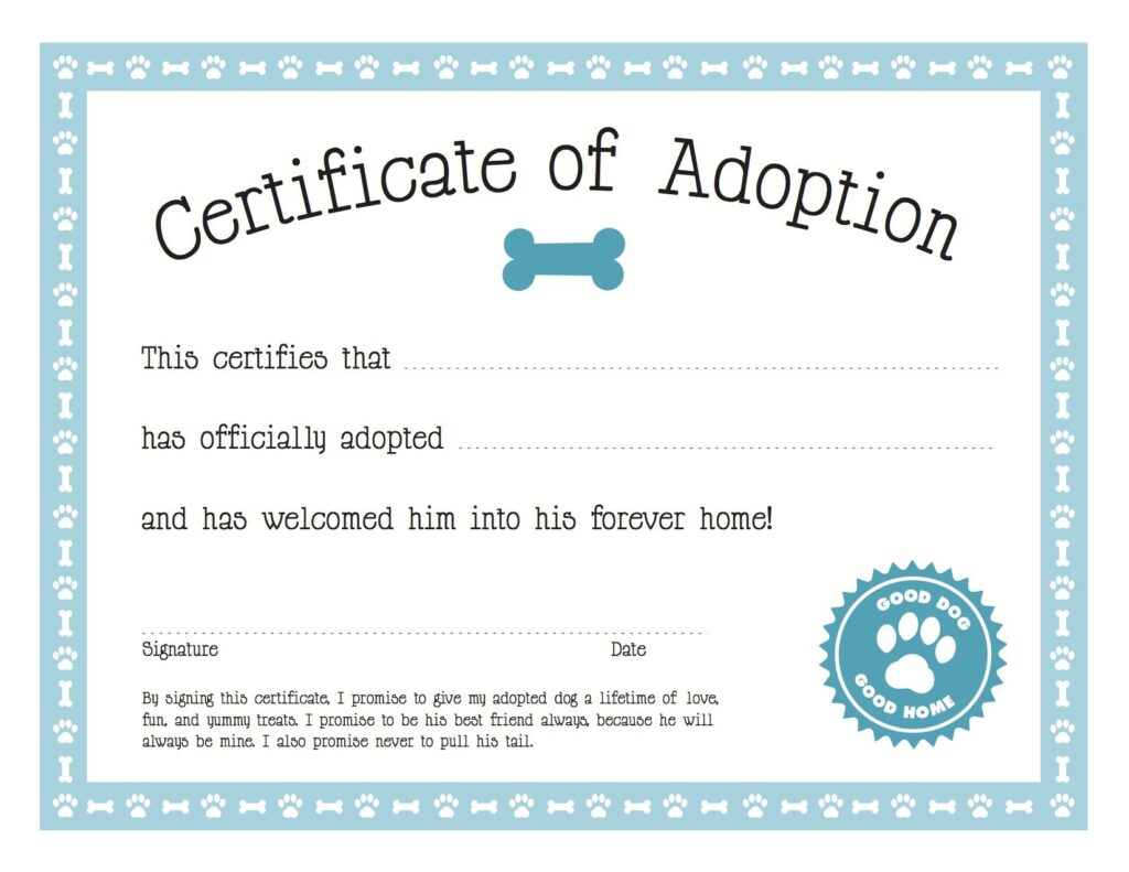 Puppy Adoption Certificate Printable Printable Word Searches