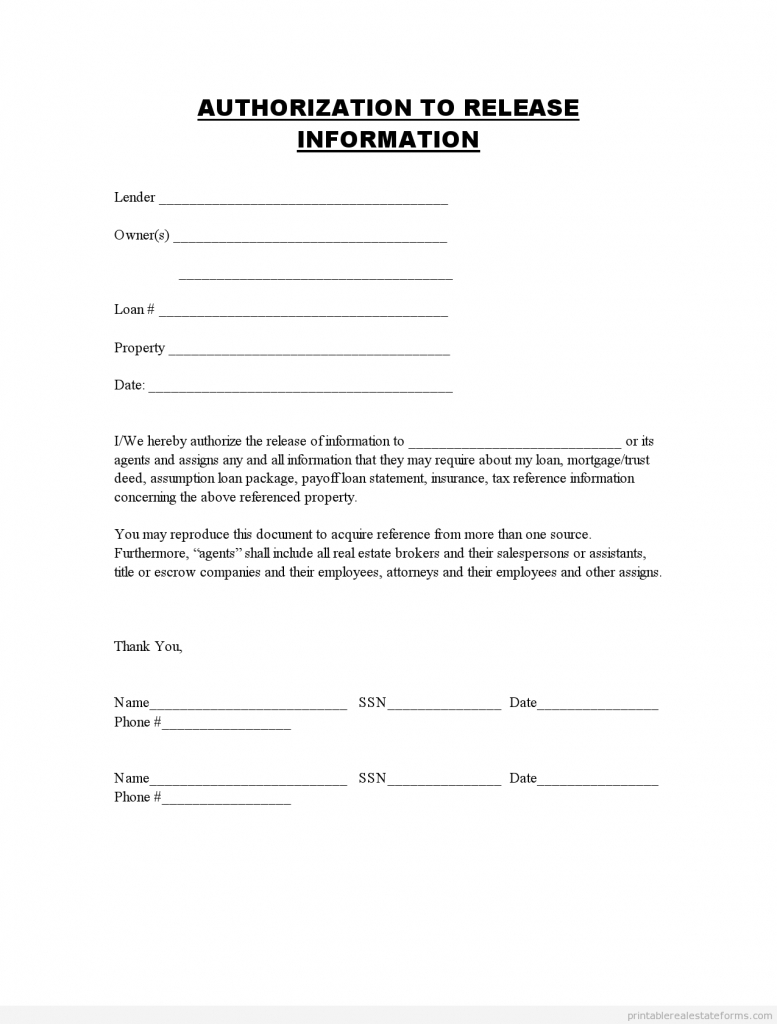 Sample Of A Authorization To Release A Documents Template Business Format