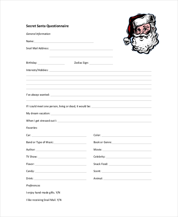 Secret Santa Forms Printable