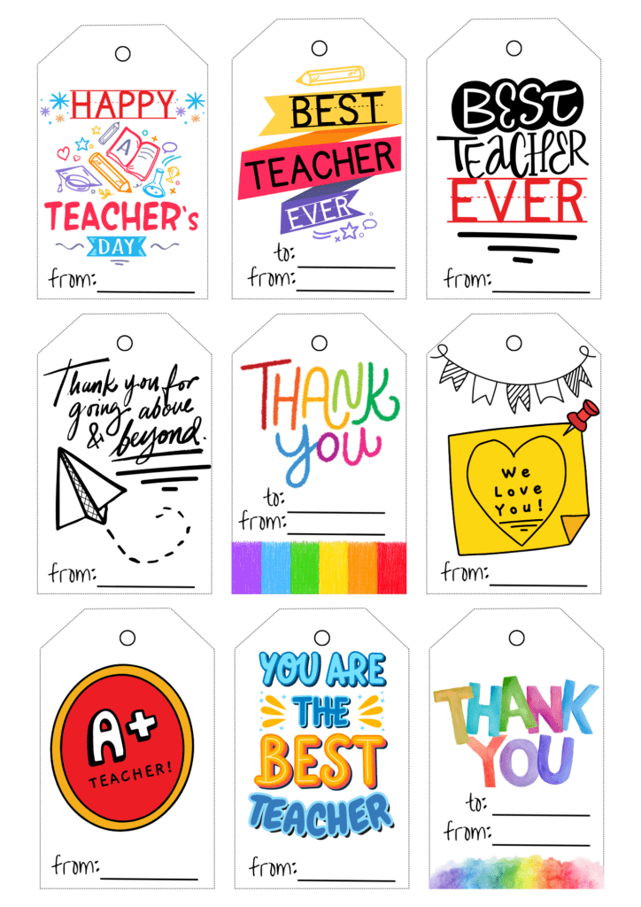 Teacher Appreciation Tags Printable