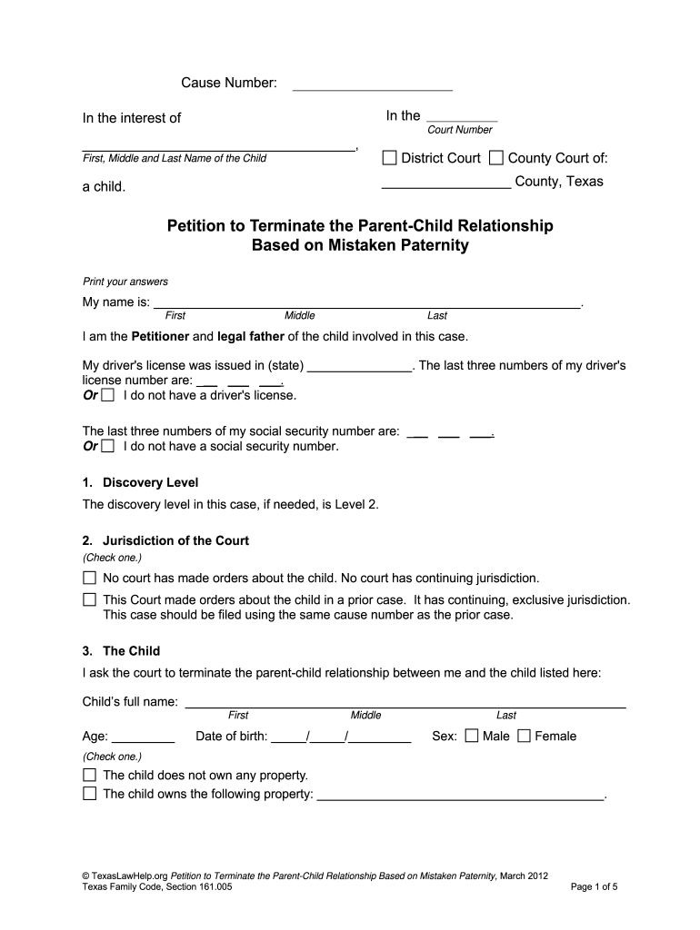 Texas Printable Termination Of Parental Rights Form Printable Word 