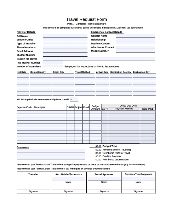 Travel Request Form Template