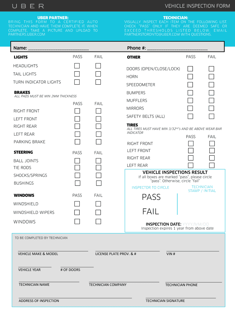 Uber Inspection Form 2020 2021 Fill And Sign Printable Template