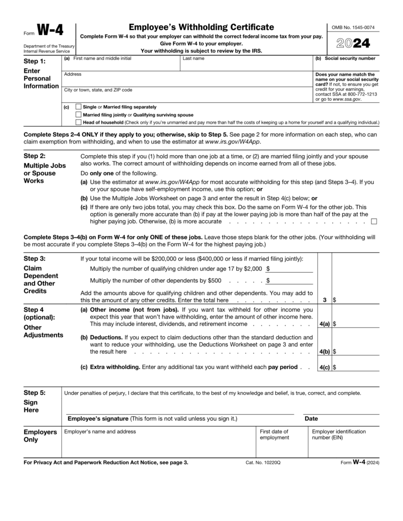 W 4 Form Instructions Tax Withholding Form 