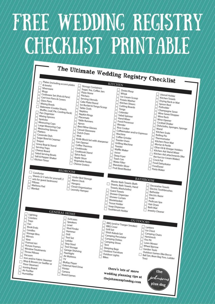 Wedding Registry Checklist Printable