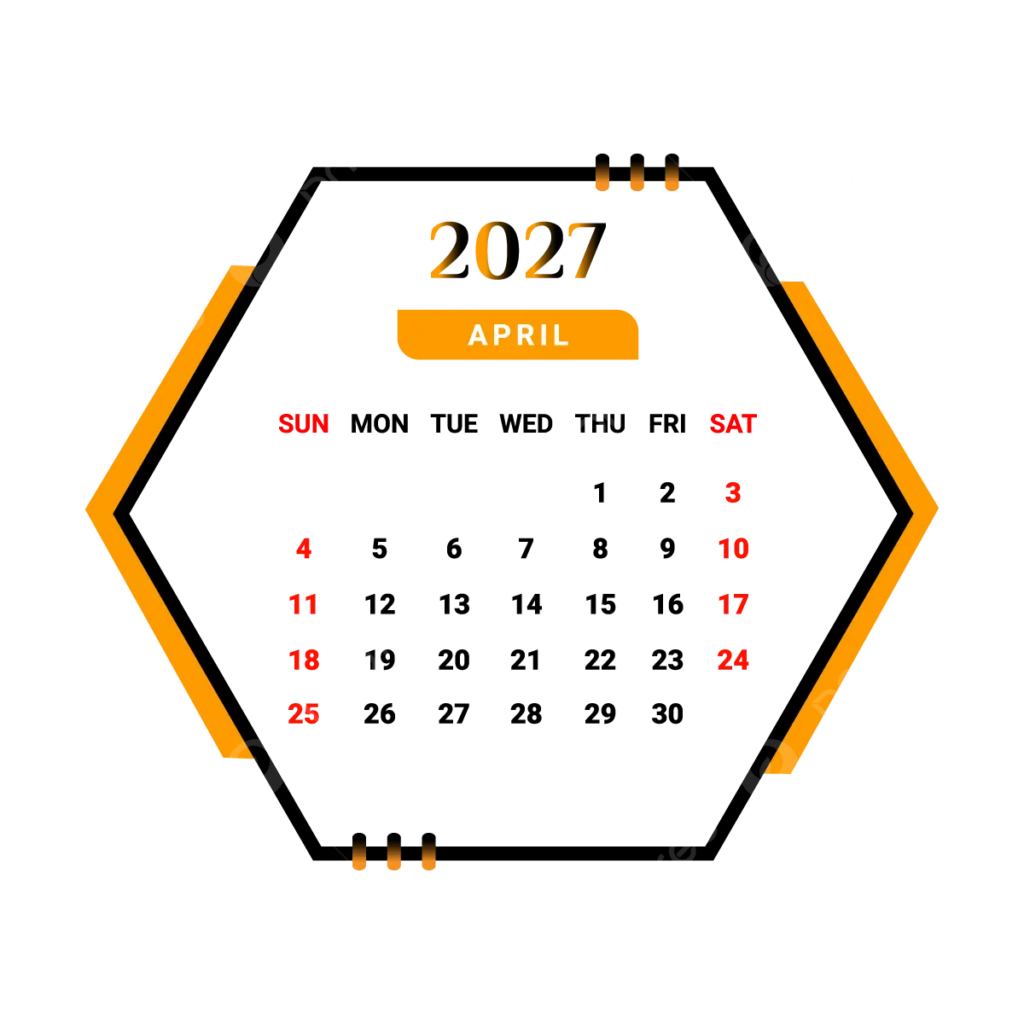 2027 April Month Calendar With Yellow And Black Vector Monthly 