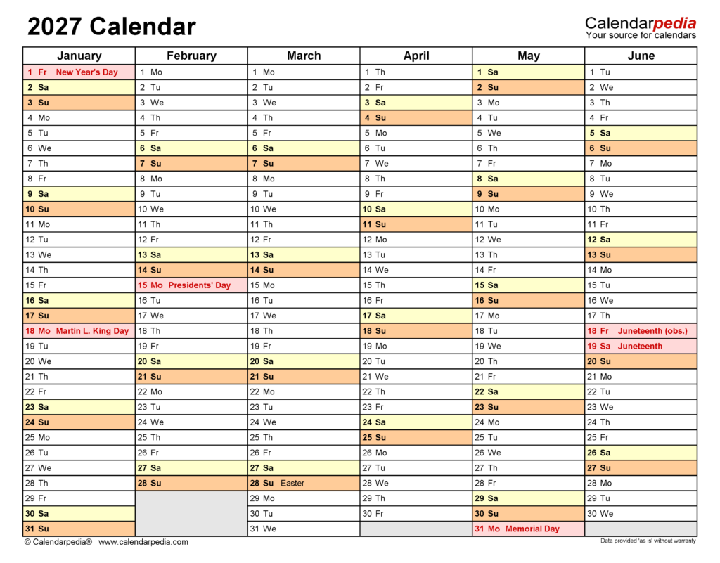 2027 Calendar Free Printable Excel Templates Calendarpedia