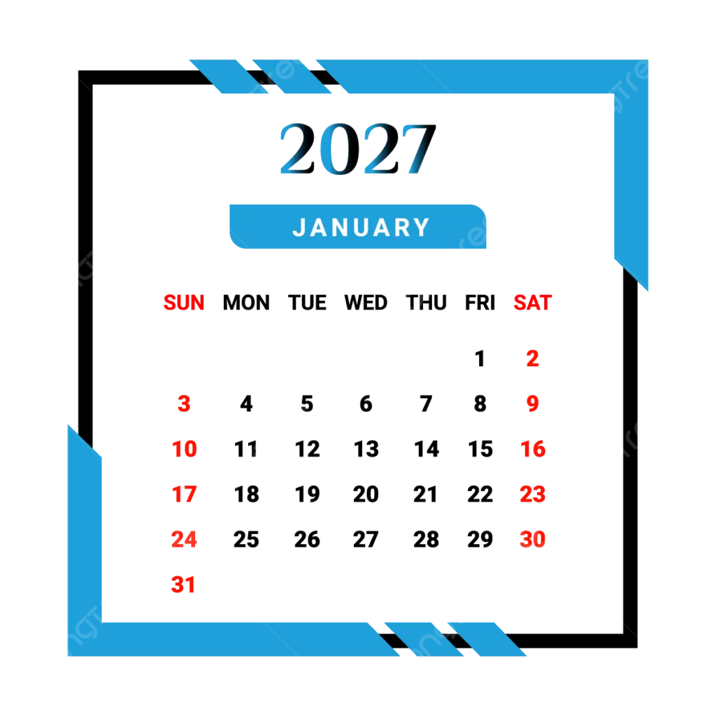 2027 January Month Calendar With Skyblue And Black Unique Style Vector 