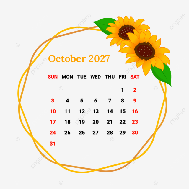 2027 October Month Calendar With Flower Frame Vector Monthly Calendar 