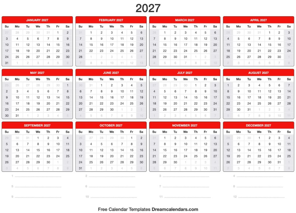 2027 Printable Calendar