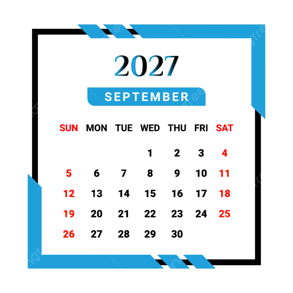 2027 September Month Calendar With Skyblue And Black Unique Style 