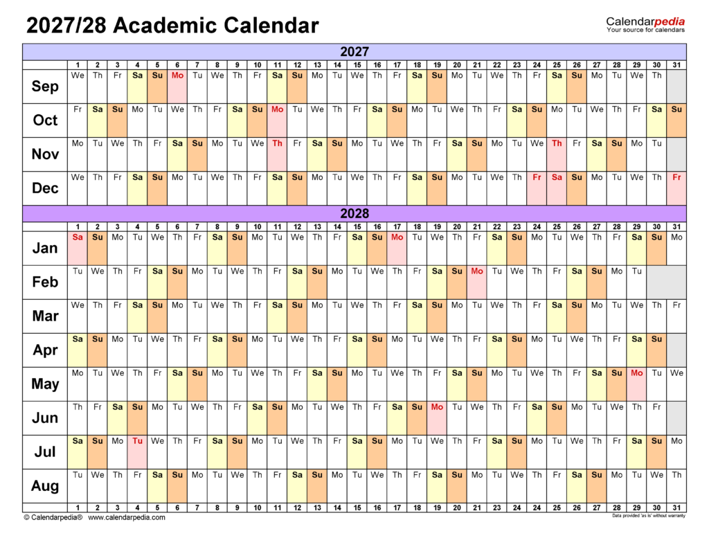 Academic Calendars 2027 2028 Free Printable PDF Templates