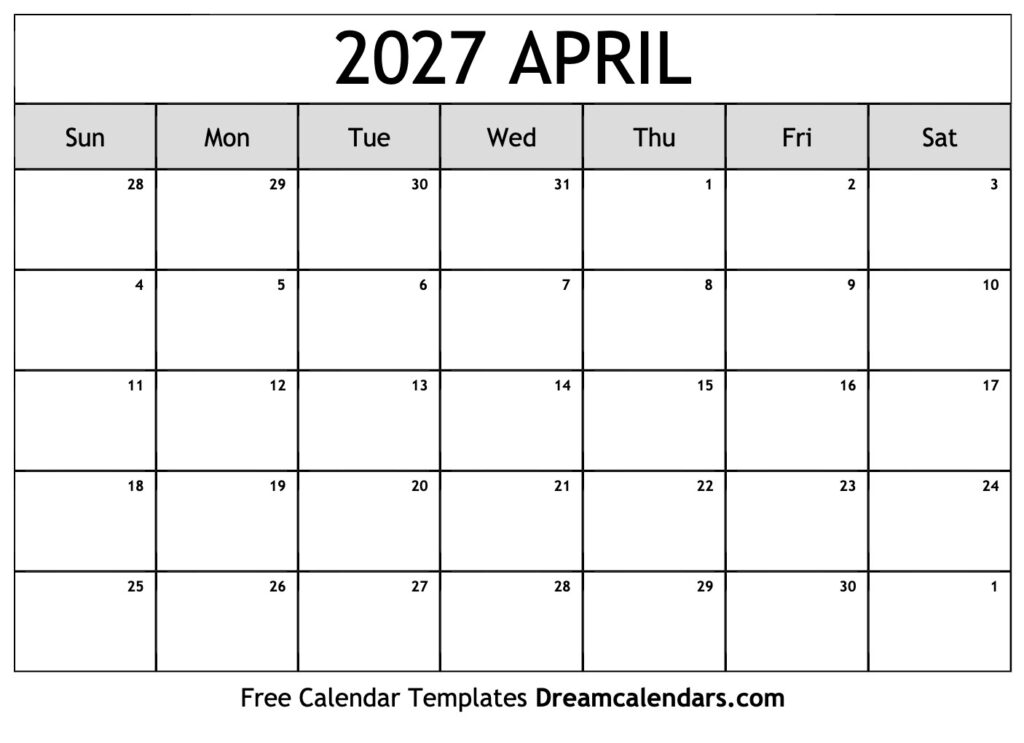 April 2027 Calendar Free Printable With Holidays And Observances