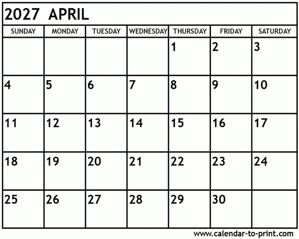 April 2027 Calendar Printable