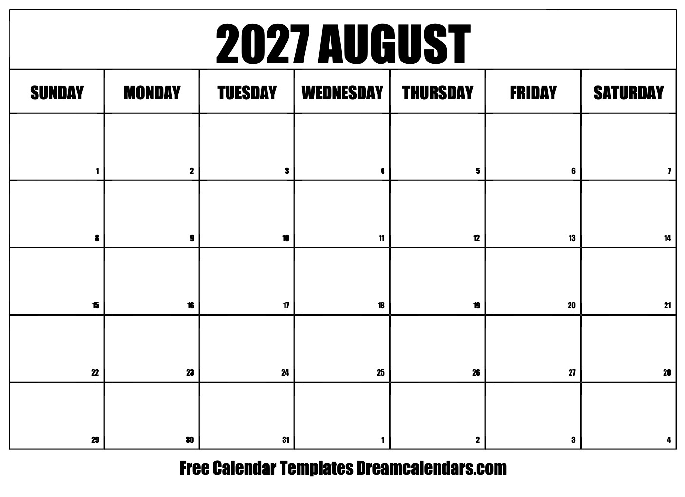 August 2027 Calendar Free Printable With Holidays And Observances