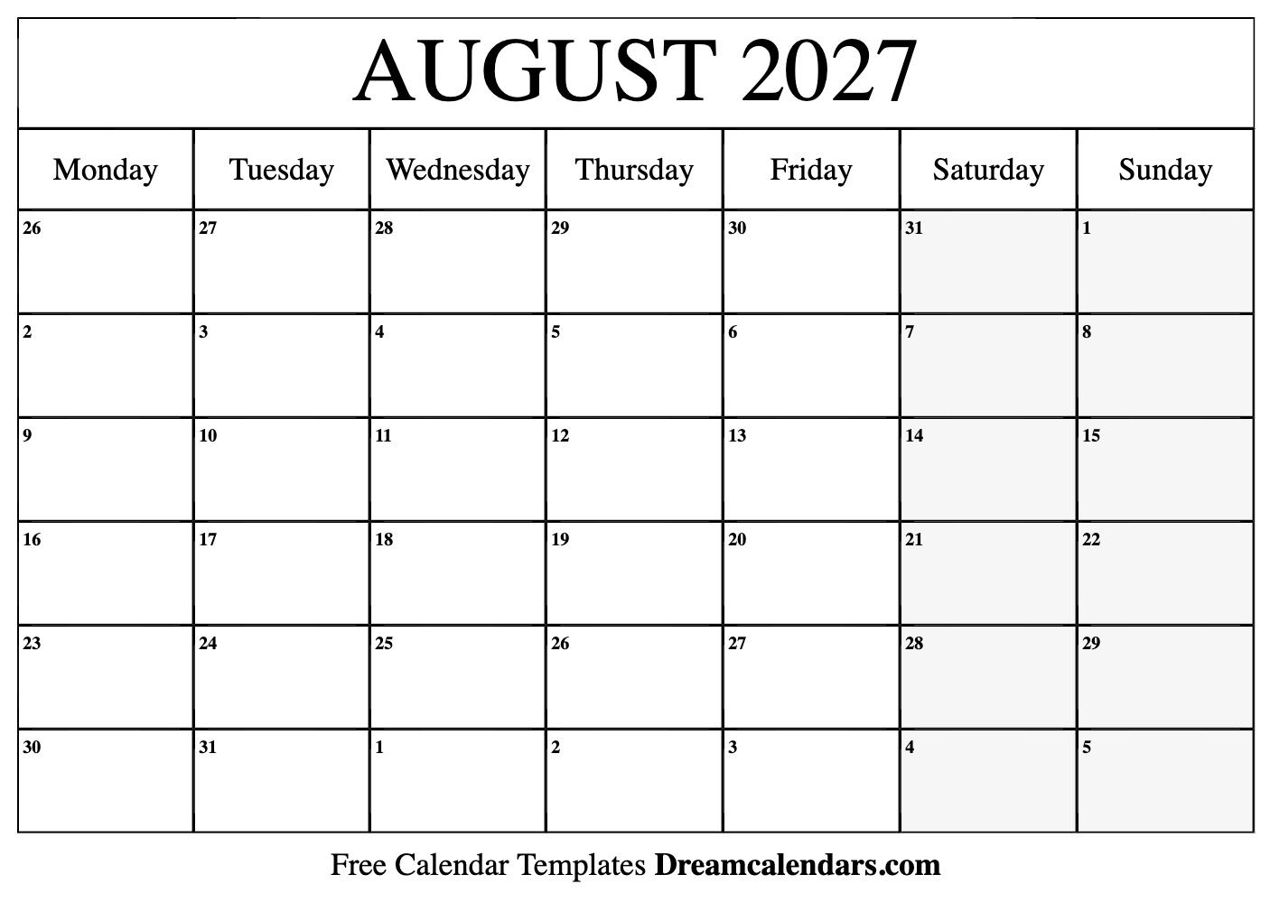 August 2027 Calendar Free Printable With Holidays And Observances