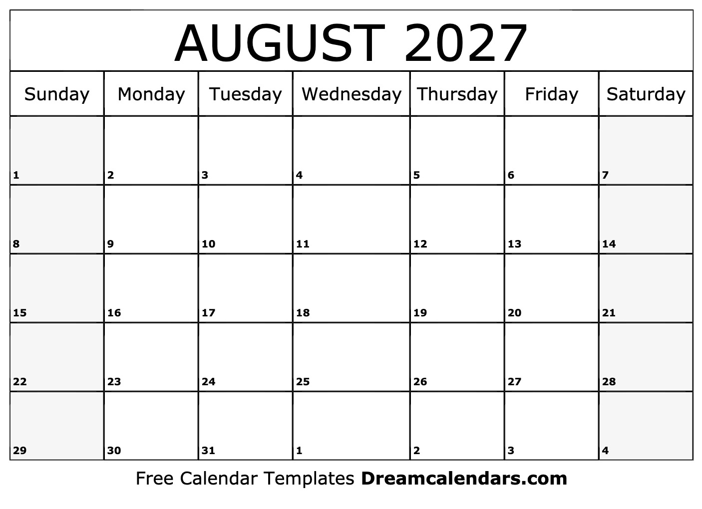 August 2027 Calendar Free Printable With Holidays And Observances