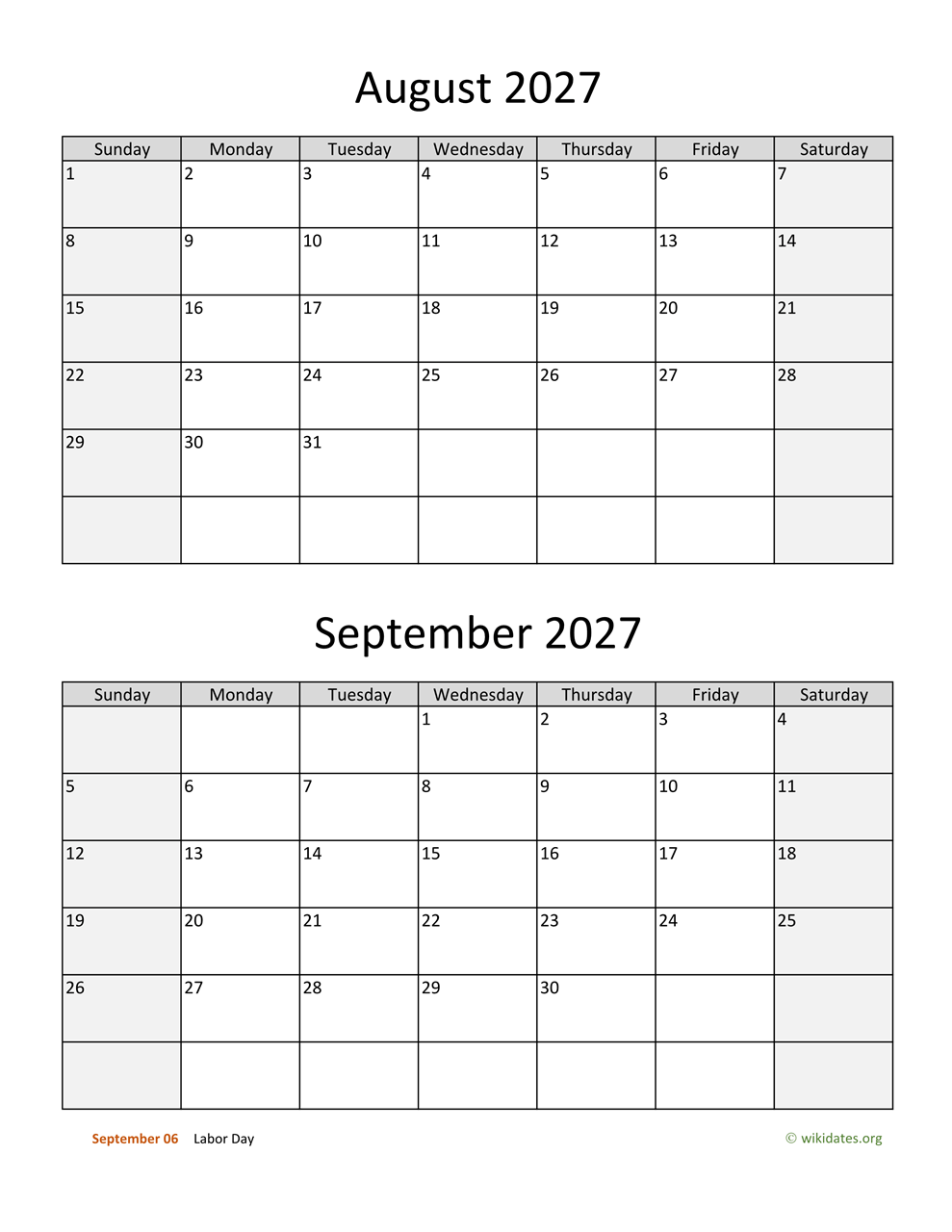 August And September 2027 Calendar WikiDates