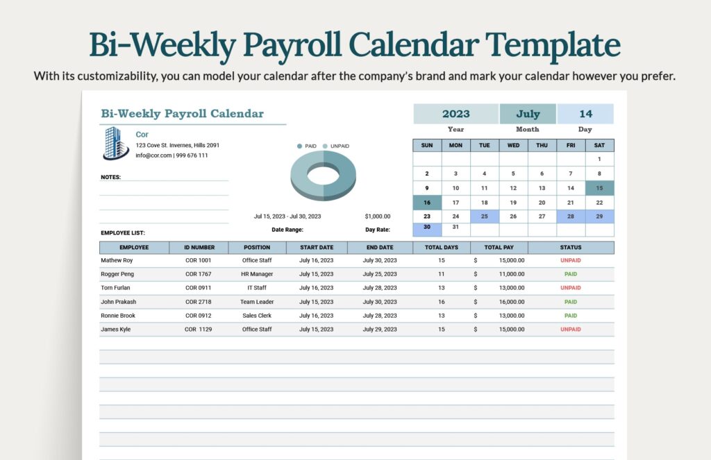 Bi Weekly Payroll Calendar Template Download In Excel Google Sheets 