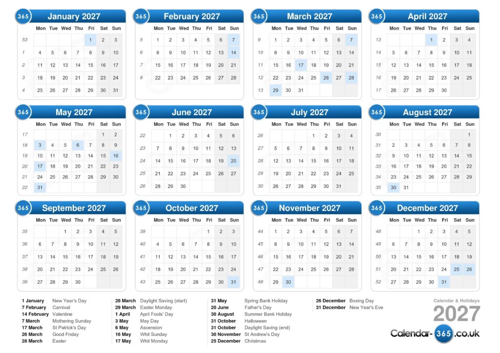 Calendar 2027