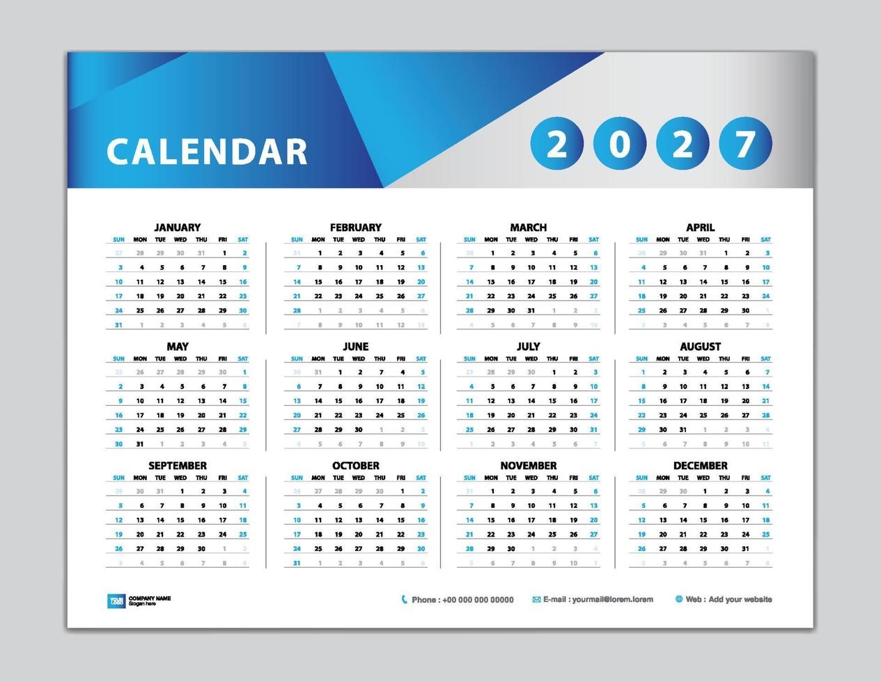 Calendar 2027 Template Desk Calendar 2027 Design Wall Calendar 2027