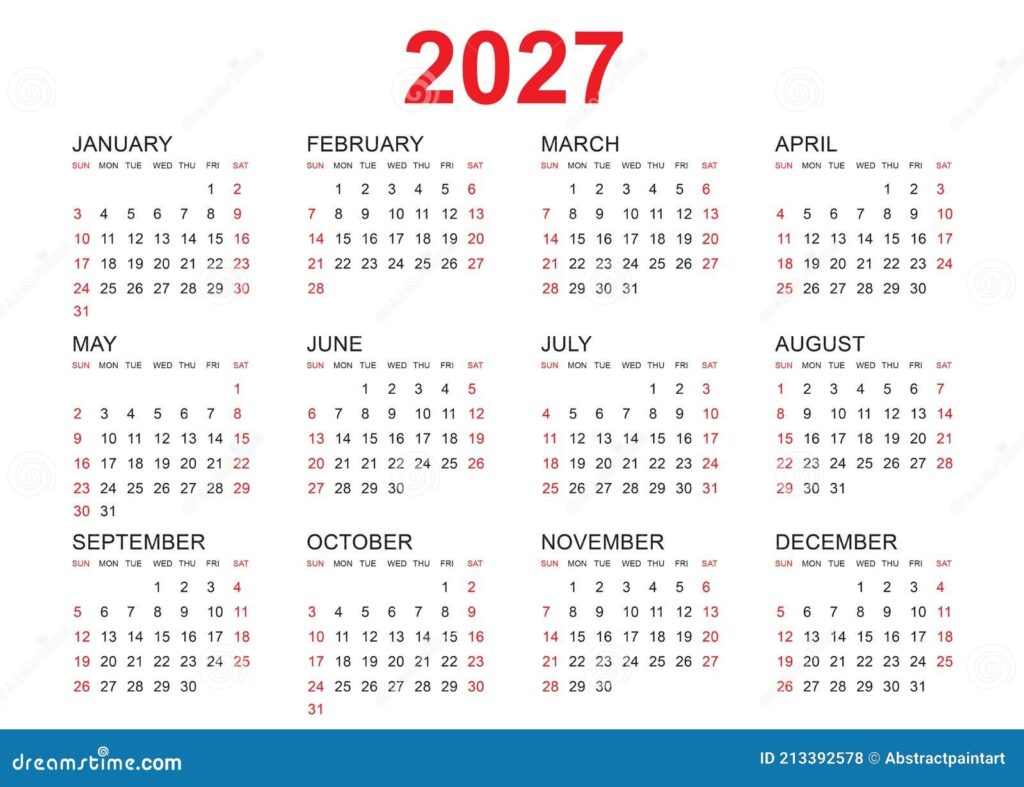 Calendar 2027 Template Vector Simple Minimal Design Planner 2027 Year 