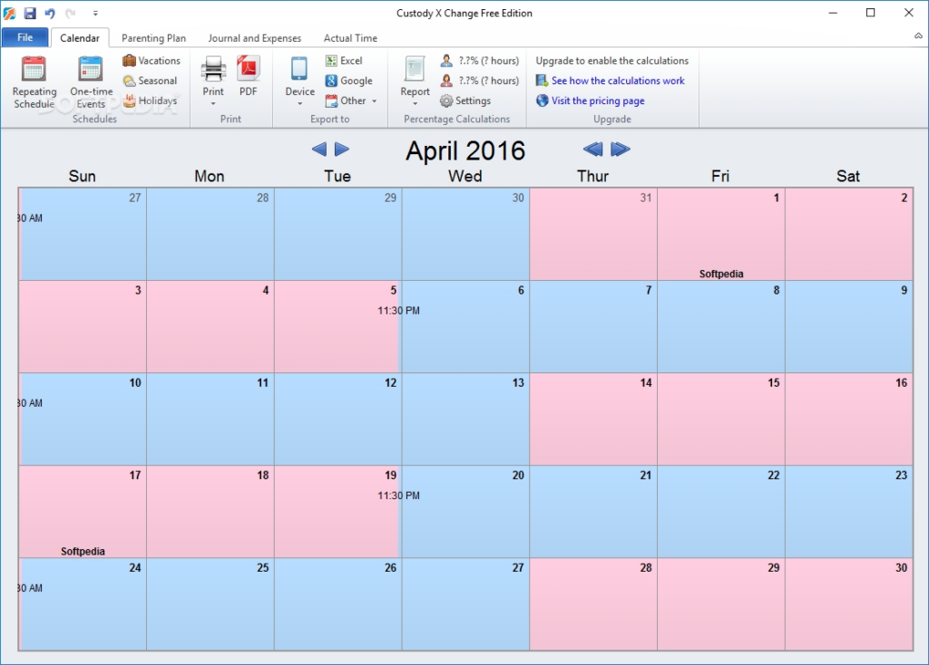 Custody Calendar Template