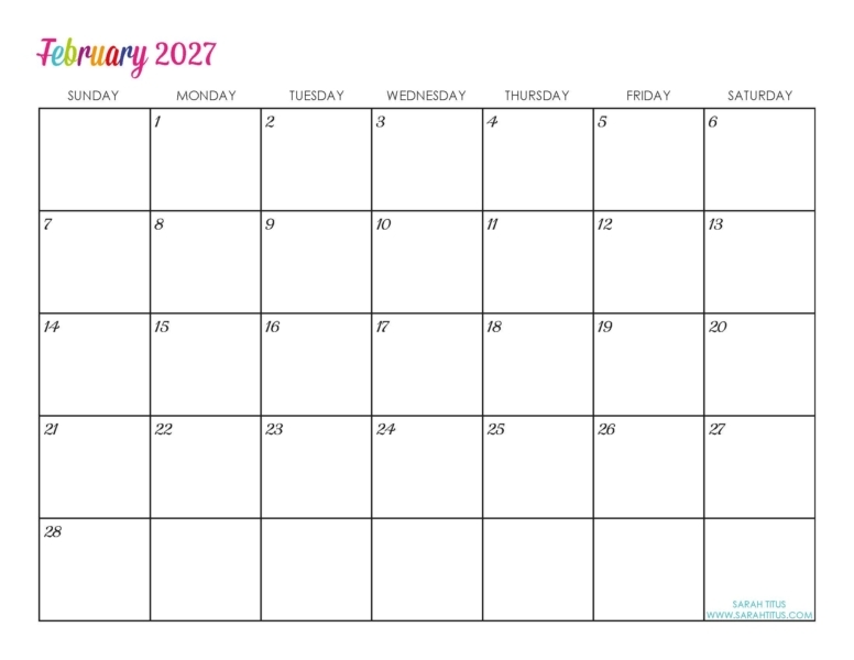 Custom Editable 2027 Free Printable Calendars Sarah Titus