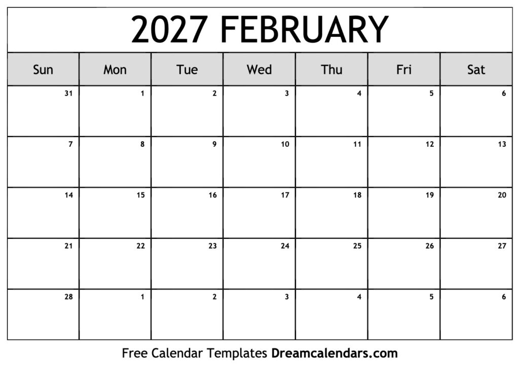 February 2027 Calendar Free Printable With Holidays And Observances