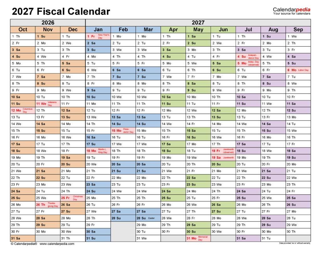 Fiscal Calendars 2027 Free Printable PDF Templates