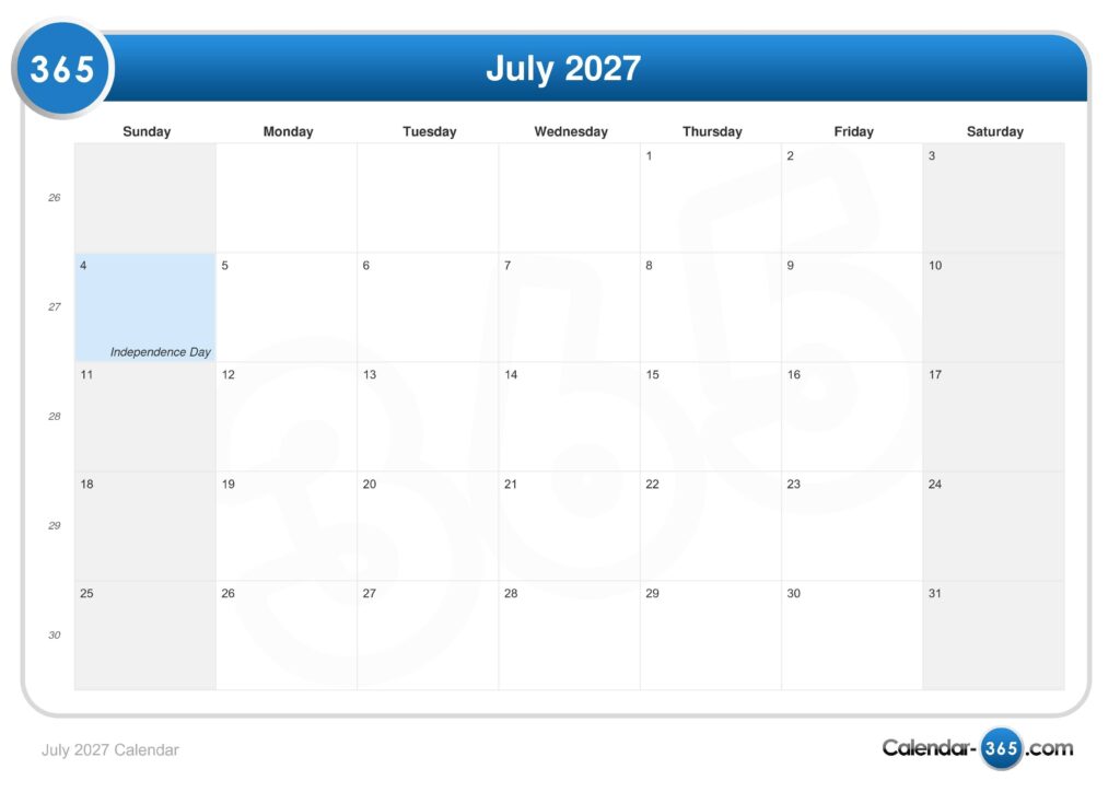 July 2027 Calendar