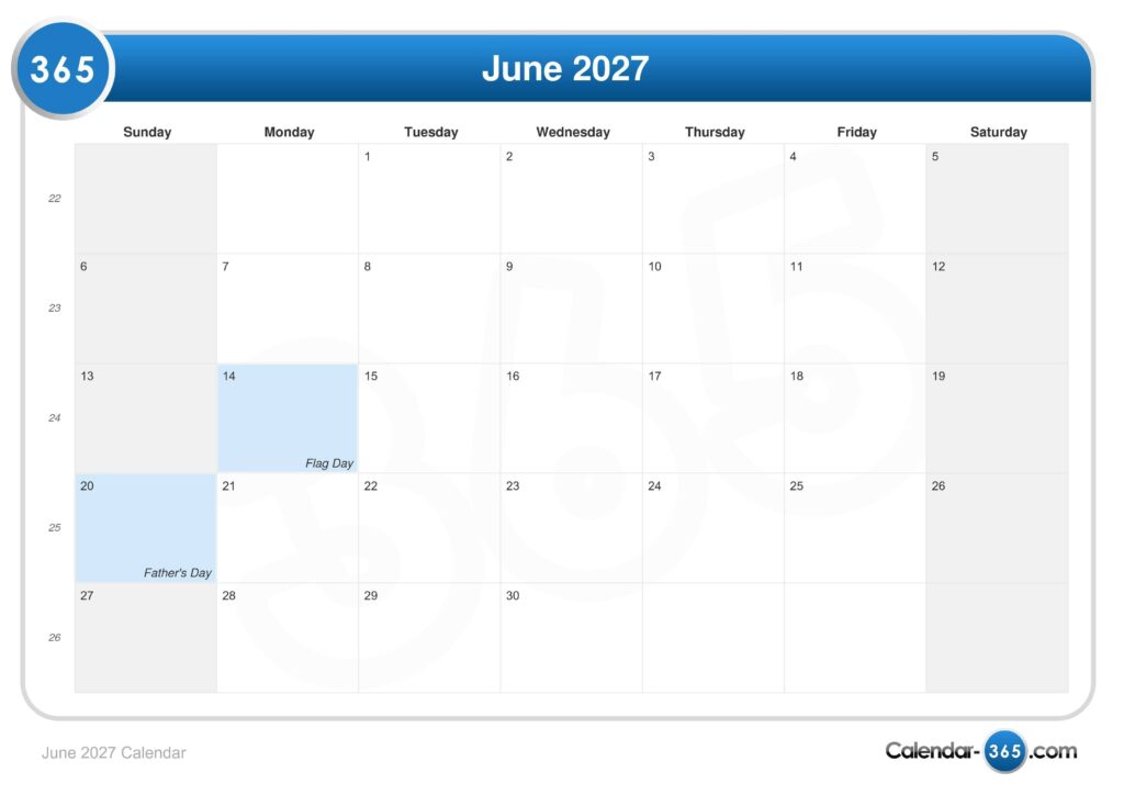 June 2027 Calendar