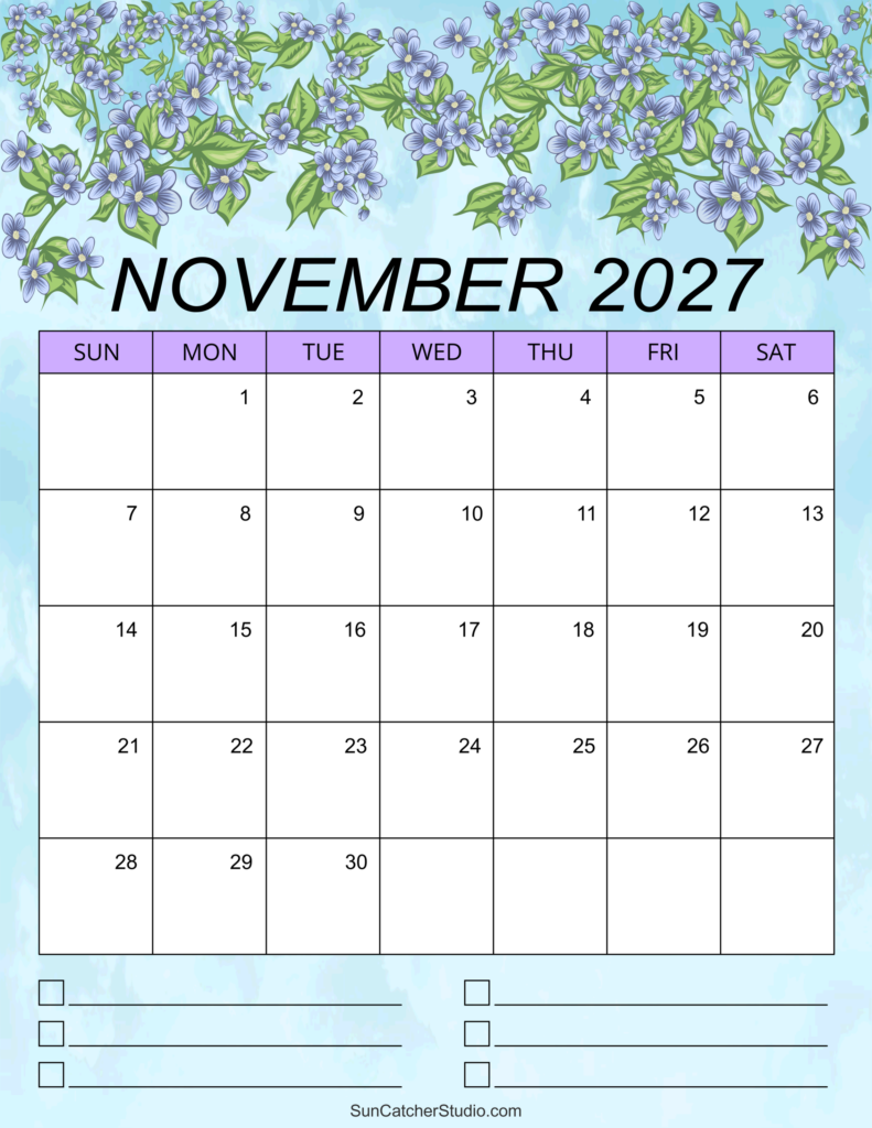 November 2027 Calendar Free Printable DIY Projects Patterns 