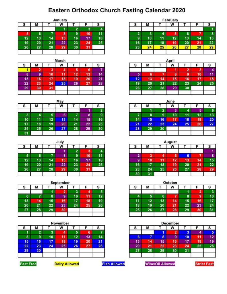 Orthodox Fasting Calendar