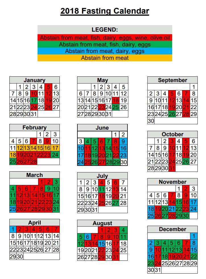 Orthodox Fasting Calendar