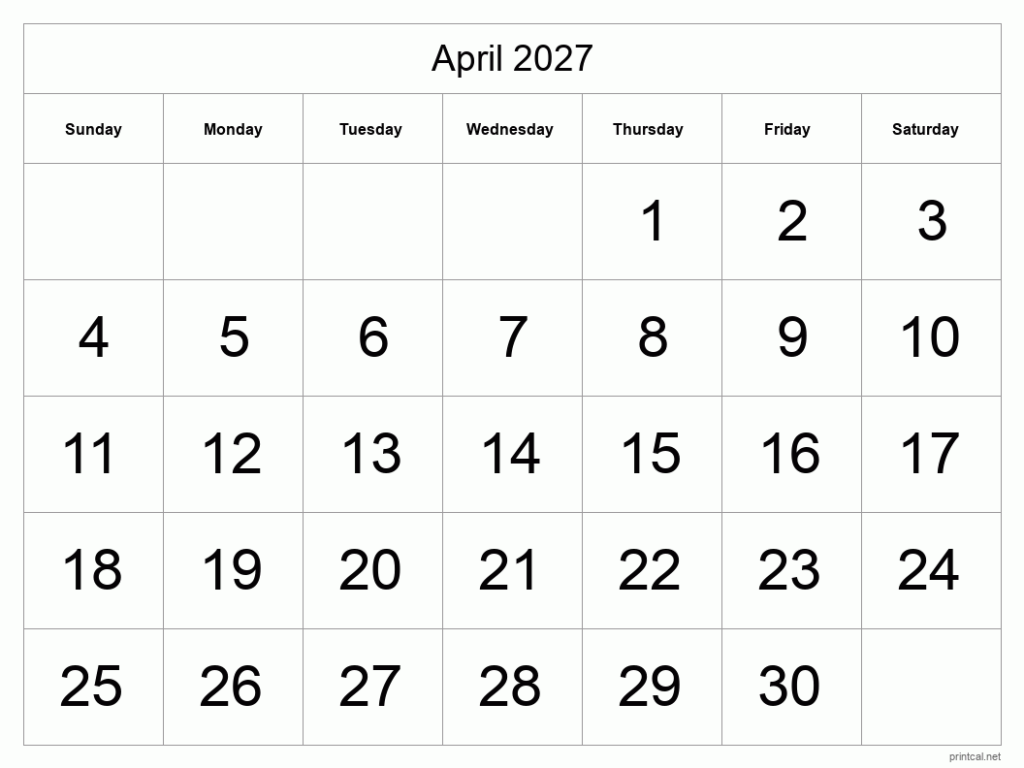 Printable April 2027 Calendar Free Printable Calendars